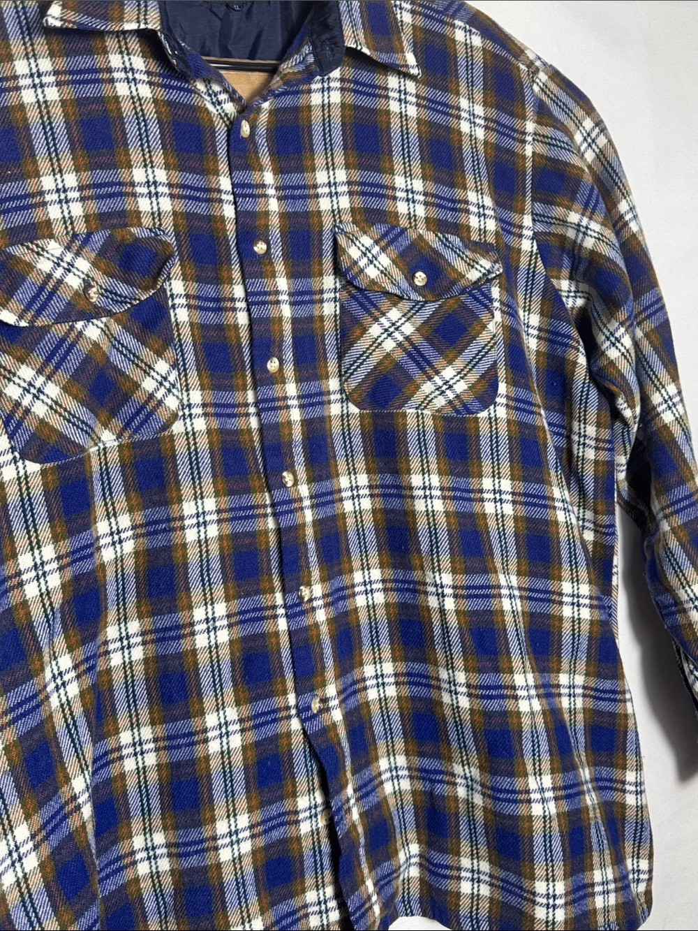 Manhattan Big Man Vintage 1990s Plaid Button-Down Shirt in Blue and Brown XL - Picture 3 of 7